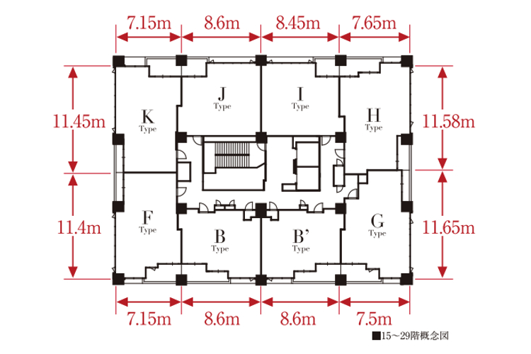 ザ・クロスシティタワーの開口部概念図